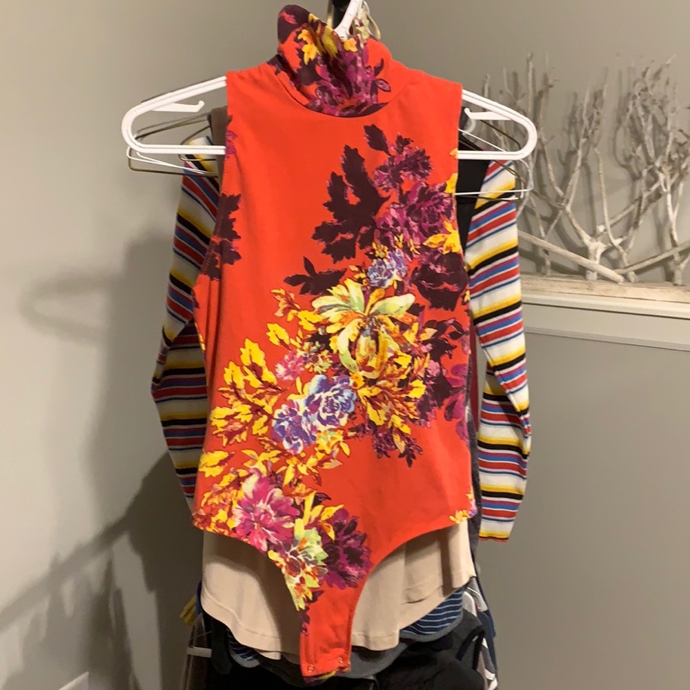 Intimately Free People orange floral body suit S